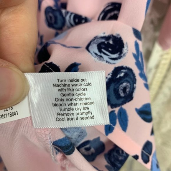 Lane Bryant Pink Blue Floral Mixed Fabric Top - Picture 6 of 8
